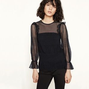 Maje Women's Black Lollap Ruffled Top b3a